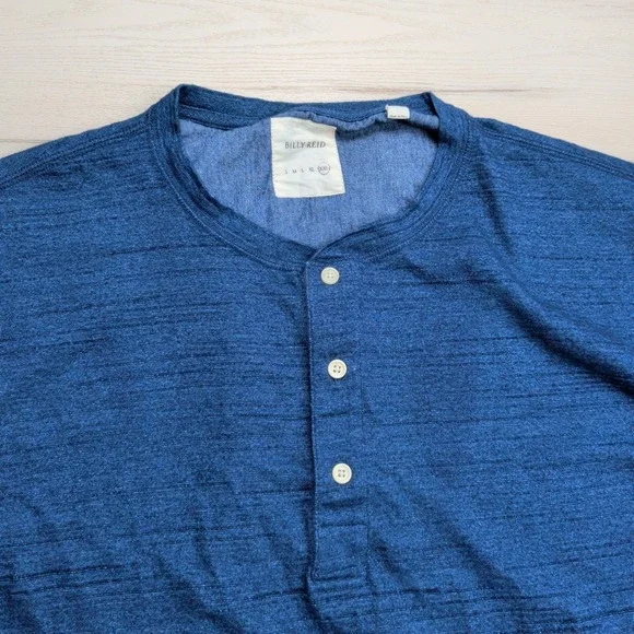 Billy Reid Slub Tuck Henley Shirt Mens XXL Heather Blue Long Sleeve Made in Peru - Picture 2 of 10